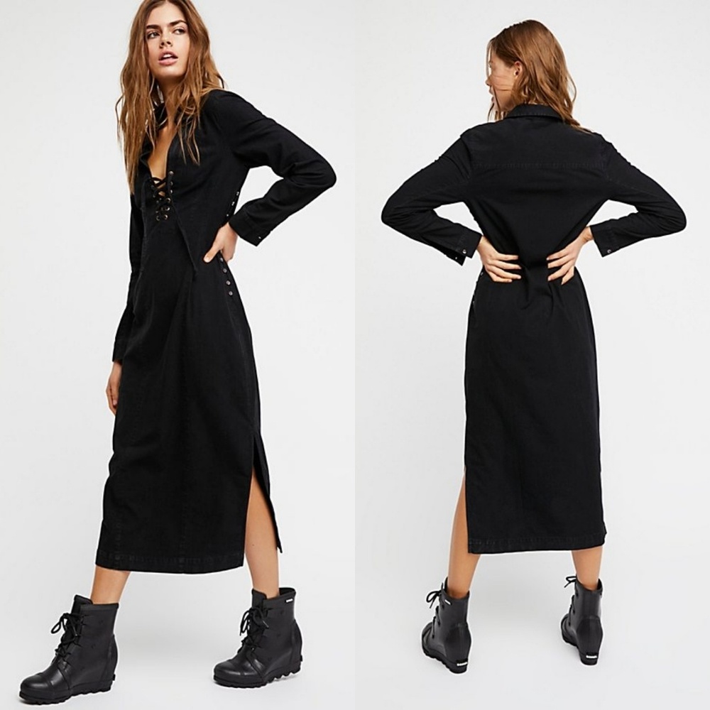 Free People El Dorado Black Denim Dress